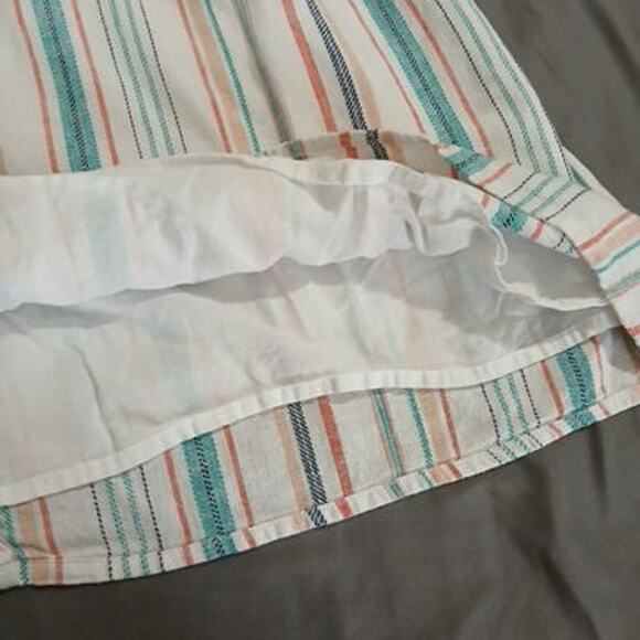 Lane Bryant 18 cap-slv fully-line white/aqua/coral vert-stripes linen blnd top - Picture 3 of 11